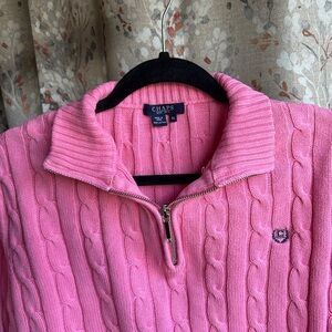Ralph Lauren CHAPS Cableknit hot pink XL sweater preppy classic quarter zip.